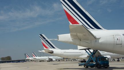 Des avions Air France sur le tarmac de l'aéroport de Roissy-Charles-de-Gaulle, le 28 avril 2021. (SANDRINE MARTY / HANS LUCAS / AFP)