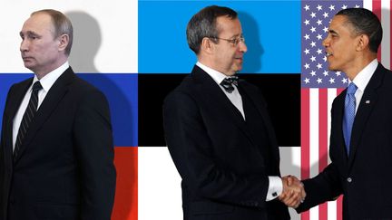 Depuis son indépendance, la rupture est consommée entre l'Estonie et la Russie. Au centre, le président estonien, Toomas Henrik Ilves. (montage: Valentin Pasquier / Photos: Sergey Guneev / Sputnik ; Jewel Samad / AFP)