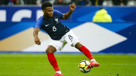 Le milieu de terrain des Bleus Thomas Lemar lors du match amical France-Colombie, le 23 mars 2018 au Stade de France (Saint-Denis). (GEOFFROY VAN DER HASSELT / AFP)