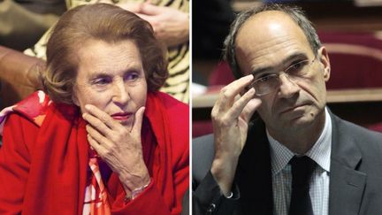 Liliane Bettencourt et l'ancien ministre UMP Eric Woerth. (FRED DUFOUR / JACQUES DEMARTHON / AFP)