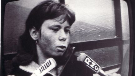 Murielle Bolle face aux journalistes, à Nancy (Meurthe-et-Moselle),&nbsp;en 1984. (MAXPPP)