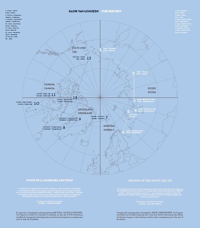 Carte de la double-expédition dans l'Arctique - Yuri Kozyrev/Kadir van Lohuizen
 (fondation Carmignac)