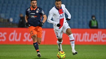 Kylian Mbappé auteur de son 100e but en Ligue 1 face à Montpellier (PASCAL GUYOT / AFP)