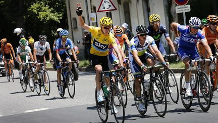 Le Britannique Christopher Froome, de l'&eacute;quipe Sky, sur la 9e &eacute;tape du Tour de France entre Saint-Girons et Bagn&egrave;res-de-Bigorre, dimanche 7 juillet 2013. (YUZURU SUNADA / BELGA MAG)