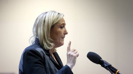 Marine Le Pen, pr&eacute;sidente du FN, lors d'un discours &agrave; Bordeaux, le 1er f&eacute;vrier. (NICOLAS TUCAT / AFP)