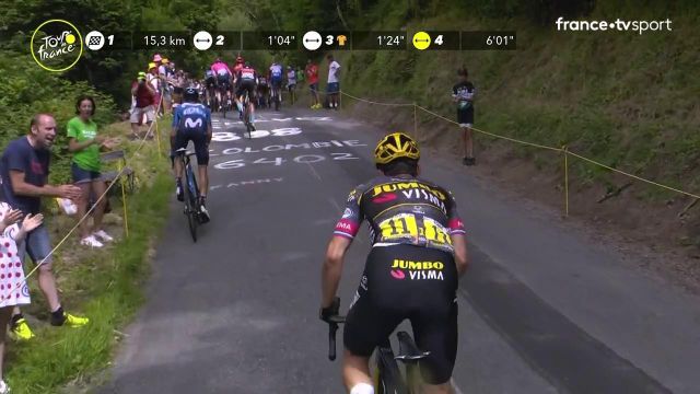 Le deuxième du dernier Tour cède dans l'avant-dernière difficulté du jour pendant que Pierre Latour attaque en tête du peloton