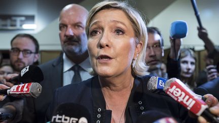 Marine Le Pen, au congrès du FN, à Lille, samedi 10 mars 2018.&nbsp; (YANN CASTANIER / HANS LUCAS / AFP)