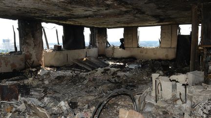 L'intérieur de la tour Grenfell, dans le quartier de North Kensington, à Londres, photographié par la police londonienne, dimanche 18 juin 2017.&nbsp; (LONDON METROPOLITAN POLICE SERVICE / ANADOLU AGENCY / AFP)