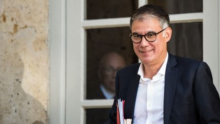 Le secrétaire du Parti socialiste Olivier Faure est présent à Matignon, à Paris, le 18 septembre 2023. (ANDREA SAVORANI NERI / NURPHOTO / AFP)