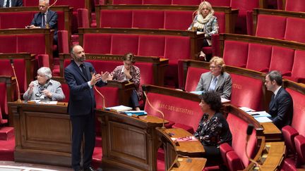 Le Premier ministre, Edouard Philippe, prend la parole à l'Assemblée nationale, le 21 avril 2020.&nbsp; (JACQUES WITT / AFP)