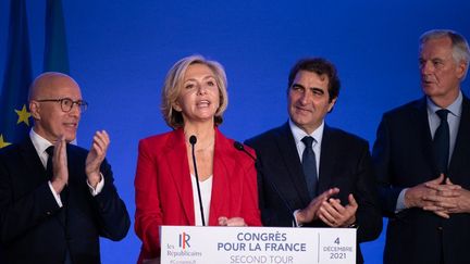 Valérie Pécresse,&nbsp;lors de l'annonce des résultats du congrès des Républicains, à Paris, le 4 décembre 2021. (CARINE SCHMITT / HANS LUCAS)