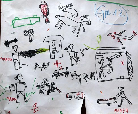 Dessin de Sali, une fillette nigériane de 10 ans réfugiée au Tchad, réalisé dans le cadre de la campagne #BringBackOurChildhood.