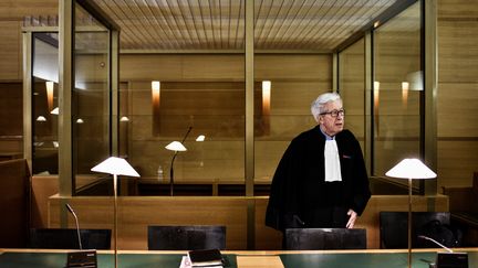 André Soulier, l'un des avocats du cardinal&nbsp;Barbarin, le 4 avril 2018, au tribunal de Lyon (Rhône). (JEFF PACHOUD / AFP)