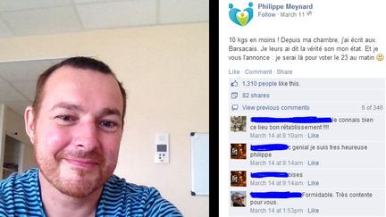 Capture d'&eacute;cran du message Facebook post&eacute; par Philippe Meynard depuis sa chambre d'h&ocirc;pital &agrave; Bordeaux, le 11 mars 2014. (FACEBOOK / PHILIPPE MEYNARD)