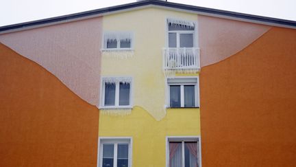 La fa&ccedil;ace d'un immeuble est partiellement recouvert de glace &agrave; Postojna (Slov&eacute;nie), le 5 f&eacute;vrier 2014. (SRDJAN ZIVULOVIC / REUTERS)