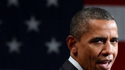 Le pr&eacute;sident am&eacute;ricain,&nbsp;Barack Obama, lors du meeting &agrave; Denver, dans le Colorado (Etats-Unis), le 23 mai 2012. (JEWEL SAMAD / AFP)