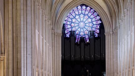 L'orgue de la cathédrale Notre-Dame a retenti de nouveau, le 7 décembre 2024 à Paris, pour la réouverture de l'édifice. (LUDOVIC MARIN / AFP)