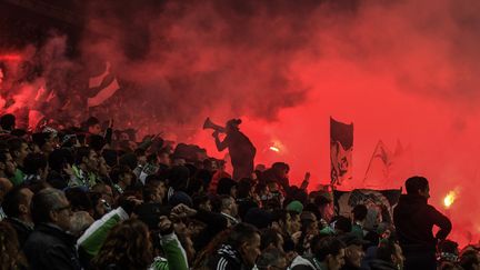 Des supporters de Saint-Etienne, le 5 novembre 2017. (JEFF PACHOUD / AFP)