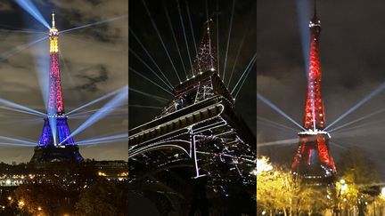 Images de la tour Eiffel postées sur les réseaux sociaux les 20 et 21 novembre 2023. (CAPTURES D'ECRAN)