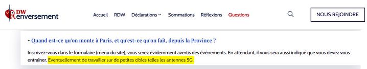 Capture d’écran du site de Rémy Daillet où il est question des “petites cibles telles les antennes 5G”. (CAPTURE D'ECRAN)