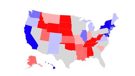 Les sondages par Etat aux Etats-Unis, en octobre 2020. (ROBIN PRUDENT / FRANCEINFO)