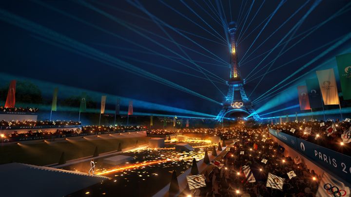 Un opéra éphémère au Trocadéro sous le regard de la Tour Eiffel, le clou du spectacle de&nbsp;la cérémonie d'ouverture des Jeux olympiques de Paris 2024. (Paris 2024 / Florian Hulleu)