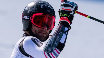 Le skieur français Mathieu Faivre lors de sa victoire à Bansko le 28 février 2021 (NIKOLAY DOYCHINOV / AFP)