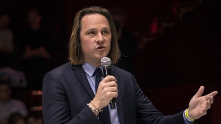 Geoffroy Lejeune, à Paris, le 25 avril 2019. (LIONEL BONAVENTURE / AFP)