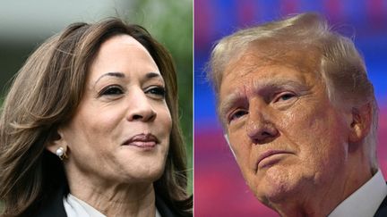 Kamala Harris, la candidate démocrate à l'élection présidentielle américaine de 2024 (à gauche) et Donald Trump, le candidat républicain. (BRENDAN SMIALOWSKI,PATRICK T. FALLON / AFP)