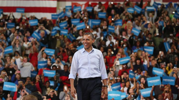 Le pr&eacute;sident am&eacute;ricain sortant, Barack Obama, en meeting &agrave; Lima (Ohio), le 2 novembre 2012. (CHIP SOMODEVILLA / GETTY IMAGES NORTH AMERICA)