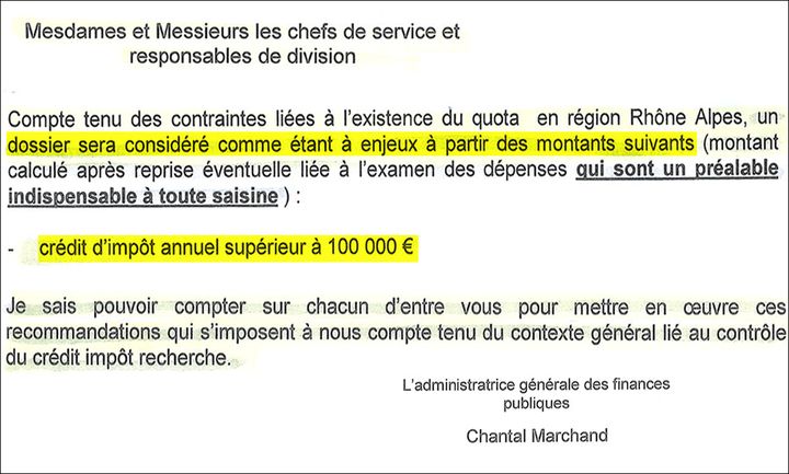 Extrait du courrier de la DGFIP (TOUS DROITS RÉSERVÉS)