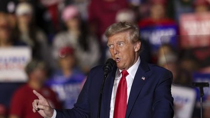 Le candidat républicain à l'élection présidentielle américaine, Donald Trump, lors d'un meeting à Greenville, en Caroline du Nord, le 21 octobre 2024. (LOGAN CYRUS / AFP)