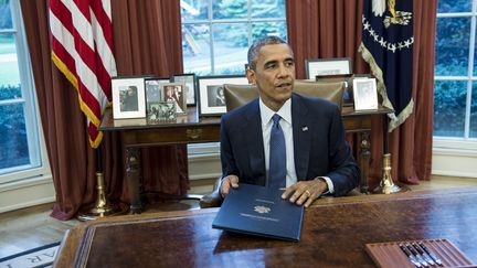 Le pr&eacute;sident am&eacute;ricain, Barack Obama, le 1er ao&ucirc;t &agrave; la Maison Blanche (Washington). (BRENDAN SMIALOWSKI / AFP)