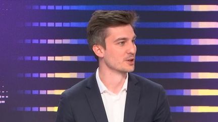 Léon Deffontaines, tête de liste communiste aux élections européennes, le 25 avril 2024 sur franceinfo. (FRANCEINFO / RADIO FRANCE)