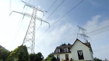 Lignes à haute tension provenant de la centrale nucléaire de Flamanville (Manche) (© AFP PHOTO MYCHELE DANIAU)