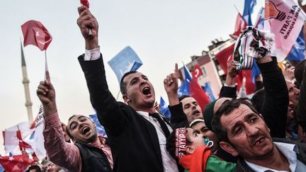 Militants de l'AKP à Istanbul, le 7 octobre 2015. (OZAN KOSE / AFP)