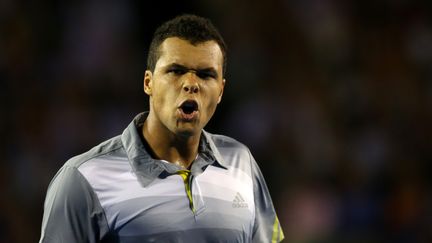 Jo-Wilfried Tsonga, lors de son match face au Suisse Roger Federer, en quart de finale de l'Open d'Australie &agrave; Melbourne, le 23 janvier.&nbsp; (QUINN ROONEY / POOL / AFP)