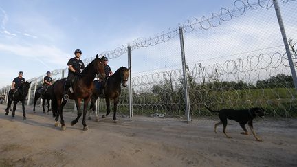 La police mont&eacute;e hongroise patrouille le long de la fronti&egrave;re avec la Serbie, &agrave; Roszke, le 14 septembre 2015. (LASZLO BALOGH / REUTERS)