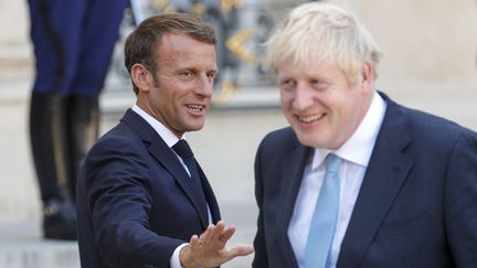 Emmanuel Macron et le Premier ministre britannique Boris Johnson lors d'une rencontre à l'Elysée (Paris), le 22 août 2019.&nbsp; (GEOFFROY VAN DER HASSELT / AFP)