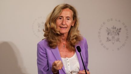 La ministre de la Justice, Nicole Belloubet, le 28 août 2019 à Paris.&nbsp; (LUDOVIC MARIN / AFP)