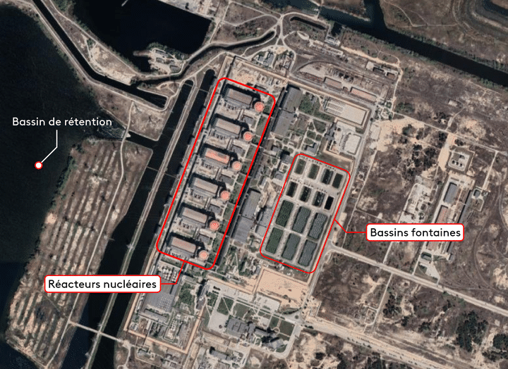 Lorsque les réacteurs sont à l'arrêt, l'eau nécessaire au refroidissement du combustible et de certains systèmes provient des bassins fontaines. Si besoin, ils peuvent être réalimentés par l'eau du bassin de rétention. (HELOÏSE KROB / FRANCEINFO)
