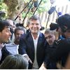 Arnaud Montebourg arrive à la Fête de la rose de Frangy-en-Bresse (Saône-et-Loire), le 21 août 2016. (JC TARDIVON / SIPA)