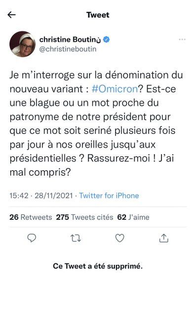 Le tweet, depuis supprimé, de Christine Boutin. (Twitter)