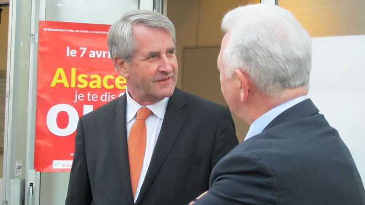 Philippe Richert, pr&eacute;sident UMP du conseil r&eacute;gional d'Alsace, jeudi 4 avril &agrave; Saint-Louis (Haut-Rhin).&nbsp; (FABIEN MAGNENOU / FRANCETV INFO)