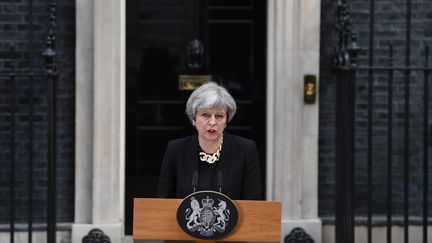 La Première ministre britannique, Theresa May, au lendemain de l'attentat de Londres (Royaume-Uni), le 4 juin 2017. (JUSTIN TALLIS / AFP)