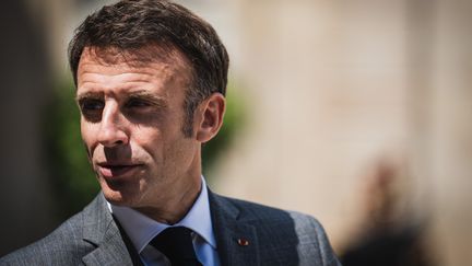 Head of State Emmanuel Macron, July 21, 2023 in Paris.  (XOSE BOUZAS / HANS LUCAS / AFP)