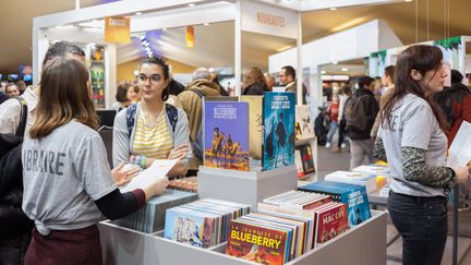 Un stand du Festival international de la BD d'Angoulême (Charente), le 24 janvier 2019. (YOHAN BONNET / AFP)