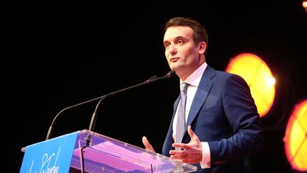 Le président des Patriotes, Florian Philippot, lors du congrès fondateur de son parti à Arras (Pas-de-Calais), le 18 février 2018.&nbsp; (FRANCOIS LO PRESTI / AFP)