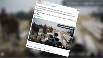 Une vidéo de propagande du Hamas où des combattants cagoulés creusent la terre pour déterrer des canalisations avant de les couper et de les transformer en roquettes. (CAPTURE D'ECRAN TWITTER)