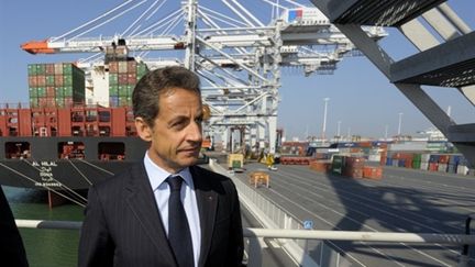 Nicolas Sarkozy visite le port du Havre, le 21 avril 2011. (AFP - Philippe Wojazer)